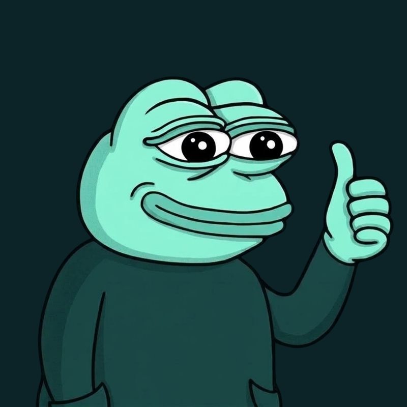 Hyper Pepe, a mint-colored frog giving a thumbs up
