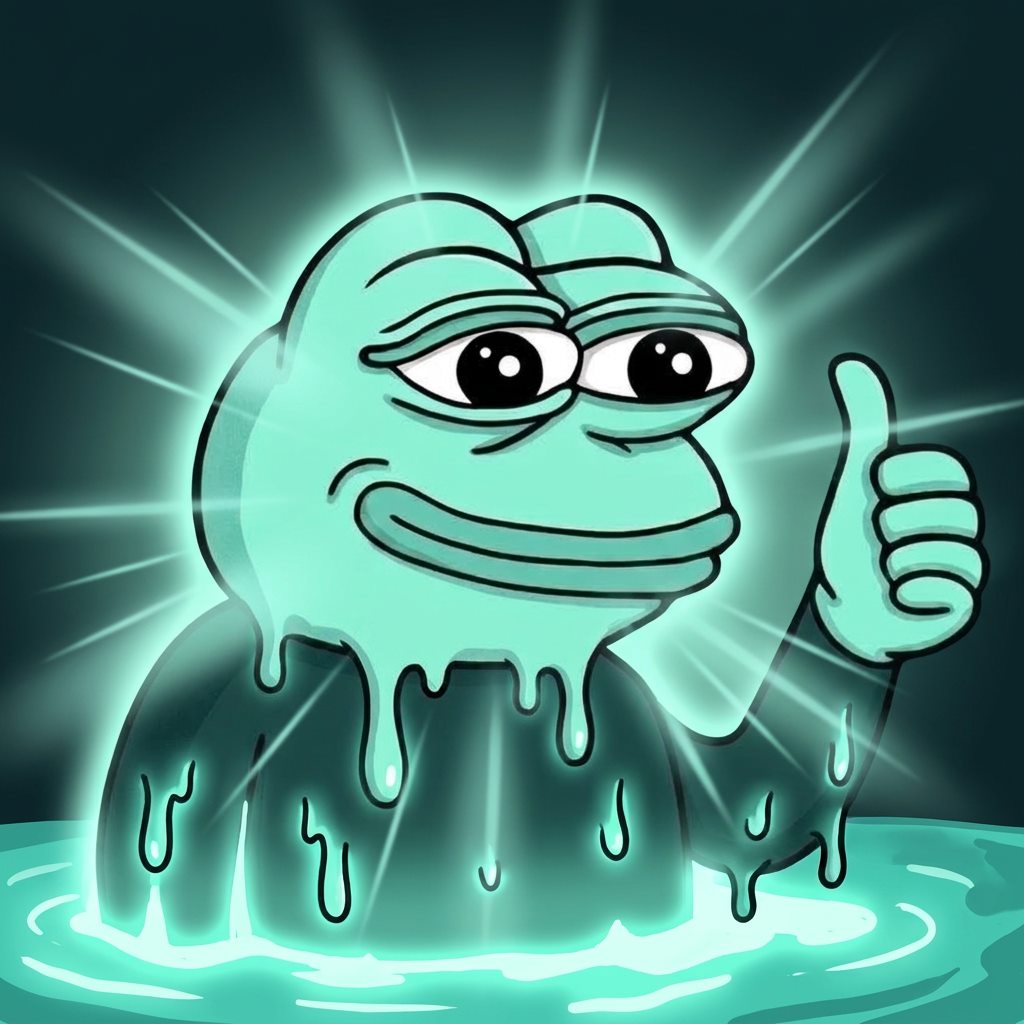 Mint Hyper Pepe rising from the pool with a thumbs up